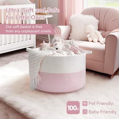 INDRESSME XXXLarge Storage Basket with Handle, Pink Laundry Basket for Nursery Stuffed Animal Storage, Baby Baskets Kids Toy Organizer, 21.7" x 21.7" x 13.8", Pink - Image 5