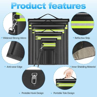 Lulrsay 5 Pack Faraday Bags EMP Proof,Faraday Bags for Laptops Tablets Phones Car Keys,Faraday Cage with Handle&Reflective Strip,EMP bags Faraday Pouch for Electronics Fireproof Waterproof - Image 3