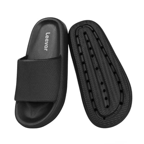 Leevar Black Cloud Slides for Women and Men Soft, Comfy, Relax Cloud Slippers, Thick Sole, Non-slip Slides for Men, Easy to Clean, Shower, Swimming, Beach, Shower Slippers, Women Footwear - Image 1