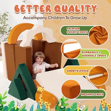 Erament 18PCS Modular Kids Play Couch - Junlge Theme Toddler Couch Building Fort, Convertible Sofa Multifunctional Kids Sofa, Toddler Baby Playroom/Bedroom Furniture for Playing, Sleeping - Image 4