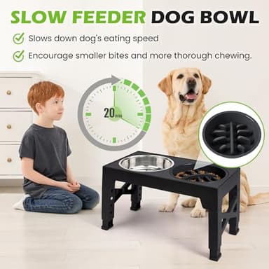Heeyoo Elevated Dog Bowls - 5 Adjustable Heights Stand, 2 Stainless Steel Bowls & 1 Slow Feeder, 3.2" to 12.2" for Small to Large Dogs - Image 3