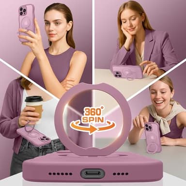 GolbinBox for iPhone 16 Pro Case for Women,[Compatible with Magsafe][360° Spin Magnetic Stand][Cute Wave Edge][Military-Grade Protection] Translucent Matte Phone Case for iPhone 16 Pro, Blackcurrant - Image 6