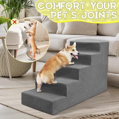Niubya Dog Stairs for Small Dog and Cats,23”H Non-Slip Bottom Pet Steps for High Beds and Couch,High-Density Foam Pet Stairs Grey,5 Steps - Image 4