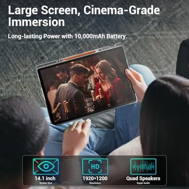 14 Inch Tablet, Android 15 Tablet, 16GB RAM+256GB ROM, 1920x1200 FHD IPS Display, Widevine L1, 10000mAh Battery, Bluetooth 5.0, Multi-Angle Stand Case & Stylus Pen, 6ft USB Cable — Gray - Image 2
