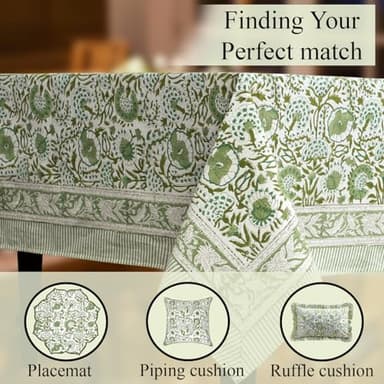 CPC Tablecloth 100% Cotton 60x90 Inch Indian Block Print Rectangle Table Cover, Washable Table Cloth for Weddings, Spring/Summer, Barbeque - Agate Green - Image 8