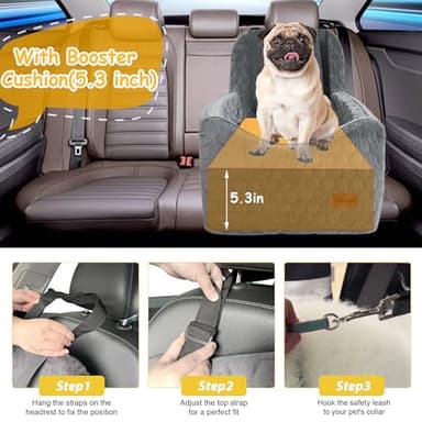 melafa365 Dog Car Seat for Small Medium Dogs, Memory Foam Dog Booster Seat, Elevated Pet Car Seat for Dogs up to 35 lbs, with Washable Removable Cover, Storage Pockets (Gray) - Image 4