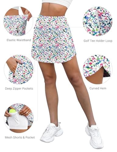 LouKeith Golf Skirts for Women Tennis Skirt with Zipper Pockets High Waisted Running Casual Athletic Skorts Built-in Shorts Boho Flowers S - Image 4