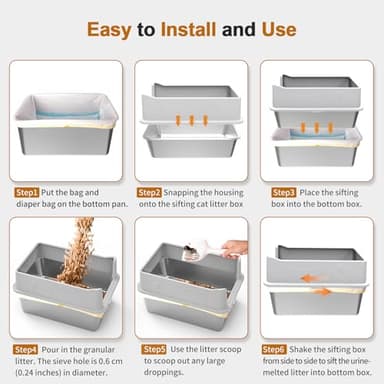 Stainless Steel Sifting Litter Box, 23.6" L x 15.7" W x 13" High Sided Metal Sifting Cat Litter Box for Pine Pellets, Enclosed Sifting Box with Lid, Anti-Leakage, Easy Clean for Big and Multiple Cats - Image 6