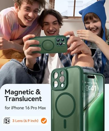CANSHN Magnetic Compatible with iPhone 16 Pro Max Case, Upgraded [Full Camera Protection] [Compatible with Magsafe] [Translucent Matte] Shockproof Protective Phone Case Cover 6.9 Inch - Deep Green - Image 2