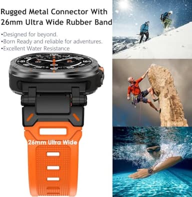 Wingle Compatible for Galaxy Watch Ultra Bands 47mm 2025/2024 Men Sport Durable Silicone Rubber Band, Armor Military Rugged Samsung Galaxy Watch Ultra Band Stainless Steel Metal Connector Black/Orange - Image 4