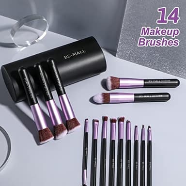 BS-MALL Makeup Brushes Premium Synthetic Foundation Powder Concealers Eye Shadows 14 Pcs Purple for Makeup Beginner or Professional with Travel Case - Image 5