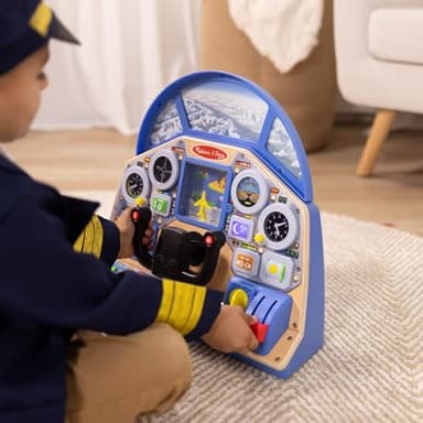 Melissa & Doug Jet Pilot Interactive Dashboard, Pretend Play Airplane Cockpit with Steering Yoke, Lights, Sounds, Buttons & Switches for Fidget Play, Wooden Toys for Kids Ages 3+ - FSC Certified - Image 5