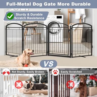 Paulmele Full Metal Free Standing Dog Gate with Door for Indoor & Outdoor,96'' Extra Wide 32'' Tall Dog Gate for The Doorways,Large Openings,Decks,Porch,Pet Freestanding Safety Fence(4 Panels,Black) - Image 2