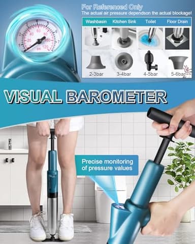 LIVEHITOP Toilet Plunger, High Pressure Air Plunger for Toilet, Toilet Clog Remover Tool with Visual Barometer, Powerful Heavy Duty Plunger for Bathroom Kitchen Floor Drain Sinks Clogged Pipe - Image 5