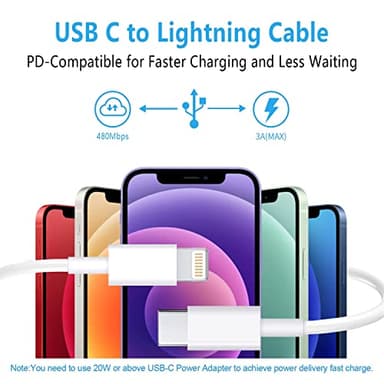 RCTech USB C to Lightning Cable 3Pack 6FT [MFi Certified] iPhone Fast Charger Cable USB-C Power Delivery Charging Cord for iPhone 14/13/12/11/XS/XR/X/8/iPad, White - Image 2