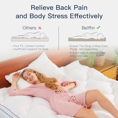 Belffin Pillow Top Mattress Topper King Size, Mattress Pad Cover with 8-21 Inch Deep Pocket, Bed Mattress Protector for Back Pain Relief Soft Breathable Overfilled Down Alternative Filling, White - Image 4