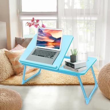 Laptop Desk for Bed Couch,Lap Desk for Laptop,Portable Laptop Stand for Desk,Small Adjustable Laptop Desk,Foldable Bed Table for Laptops and Writing, Bed Tray Table with Cup Holder(Blue) - Image 5