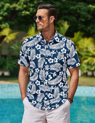 COOFANDY Mens Tropical Shirts Short Sleeve Hawaiian Print Shirts Vacation Beachwear - Image 2
