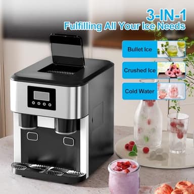 TABU 3-in-1 Nugget Ice Machine & Crushed Ice, Countertop Water Dispenser with 40lbs/Day Ice Maker & Crusher, Self-Cleaning Ice Machine, 3 Size Bullet Cube, Chewable Ice for Home, Kitchen, Office, RV - Image 3