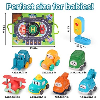 ALASOU Baby Cartoon Car Toys with Playmat/Storage Bag|1st Birthday Gifts for Toddler Age 1-2|Baby Toys for 1 2 3 Year Old Boy|1 2 Year Old Boy Gift for Infant 12-18 Month - Image 6