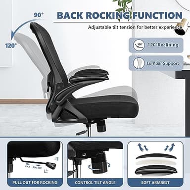 Winrise Office Chair Desk Chair, Ergonomic Mesh Computer Chair Home Office Desk Chairs, Swivel Task Chair Mid Back Breathable Rolling Chair with Adjustable Lumbar Support Flip Up Armrest (Black) - Image 5