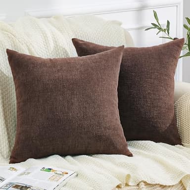GAWAMAY Decorative Square Throw Pillow Covers 22x22 Inch Set of 2, Super Soft Chenille Pillows Farmhouse Fall Pillowcase for Living Room Bedroom Sofa Couch Cushion Cover Coffee 55x55cm (No Inserts) - Image 1