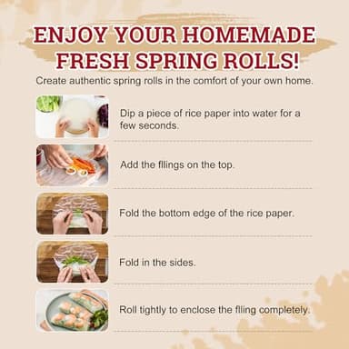 52USA Rice Paper, 1 Pack, Rice Paper Wrappers, Fresh Spring Roll Wrappers & Dumplings-34 Sheets, Gluten-Free Wonton Wrappers, Vegan, Low Carb, Vietnamese Rice Wraps (Round, 22cm) - Image 4