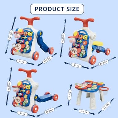HYES 5 in 1 Baby Push Walker for Baby Boy, Activity Center Learning to Walk, Sit to Stand, Early Learning Push Toys for Infant 12 Months, Walking Toys Gift for Toddler Boys, Blue - Image 9