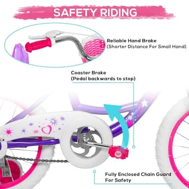 WEIZE Girls Bike for 3-5 Years Old Kids, 14 Inch Kids Bike with Training Wheels, Streamers, Basket and Doll Seat, Children Bicycles with Coaster Brake, Multiple Colors - Image 3