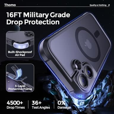 Thomo Magnetic for iPhone 16 Case, [Full Camera Protection] [Compatible with Magsafe] Military-Grade Shockproof, Anti-Fingerprint Translucent Matte Phone Case,Black - Image 5