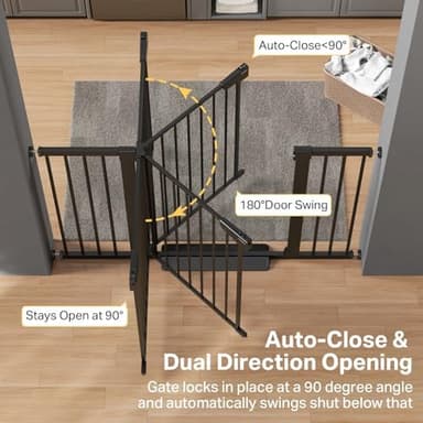 Cumbor 29.7"–51.5" Extra Wide Baby Gate for Stairs, Pressure-Mounted Dog Gates for Doorways & Hallways, Auto-Close Walk-Through, No-Trip Design, Child Proof Safety, Dog/Pet Gate for Indoor Use, Black - Image 5