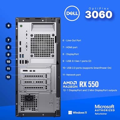 Dell OptiPlex 3060 Tower PC | Intel Core i5-8500 | 32GB RAM | 250GB NVME M.2 + 1TB SSD | Nvidia RX 550 4GB | Windows 11 Pro | AX200 WiFi 6 + Bluetooth | Dual New 24” HD Monitors (Renewed) - Image 6