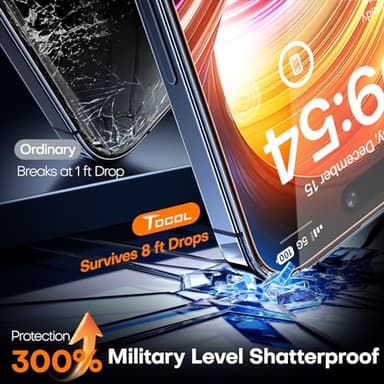 TOCOL for iPhone 15 Pro Max Screen Protector 9H Hardness Military Grade Shatterproof HD Tempered Glass for Full Coverage Easy Installation 2 Pack - Image 4