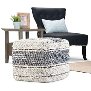 SIMPLIHOME Grady Boho Square Pouf in Blue, Natural Handloom Woven for the Living Room, Bedroom and Kids Room - Image 2