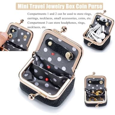 ROPTINK Genuine Leather Mini Jewelry Box, Mini Coin Purse Jewelry Case, Jewelry Case Kiss Lock, Travel Ring Box for Women for Earring/Ring/Necklace/Bracele (3 Pcs-A) - Image 4