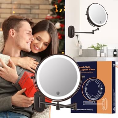 Rechargeable Wall Mounted Lighted Makeup Vanity Mirror 8 Inch Double Sided 1X 10X Magnifying Bathroom Mirror, 3 Color Lighting, Touch Dimming, Extended Arm 360 Rotation Light up Mirror Antique Bronze - Image 7