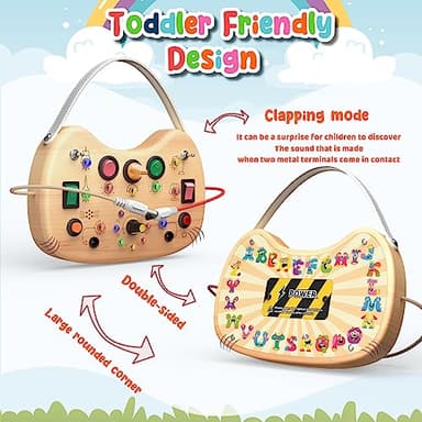 Montessori Toddler Busy Board Sensory Toys for Toddlers Wooden Autism Sensory Toy, Toddler Switch Board with 17 LED Lights for Kids 1-6 Year Olds to Develop Fine Motor Skills. - Image 3