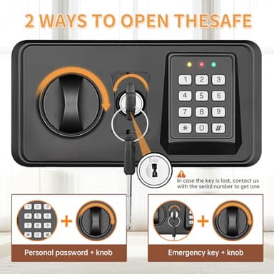 5.0 Cub Large Home Safes Fireproof Wterproof, Anti-theft Fireproof Safe with Programmable Keypad, Spare Keys and Alarm Systerm, Digital Home Security Safe Box for Document Money Medicines - Image 5