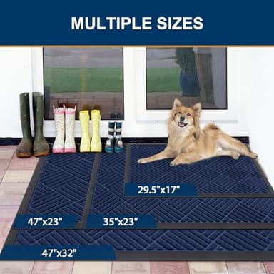 Smiry Front Door Mat Outside Entrance, Heavy Duty Outdoor Indoor Natural Rubber Doormat, Non Slip, Trap Dirt and Moisture, Easy Clean, Low Profile Patio Porch Entryway Mat, 35x23, Navy Blue - Image 2