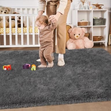 Merelax Area Rugs 9x12 Living Room, Large Grey Bedroom Carpet, Big Shag Indoor Thick Soft Nursery Rug, Deep Gray Fluffy Carpets for Boy and Girls Room Dorm Home Decor Aesthetic - Image 3