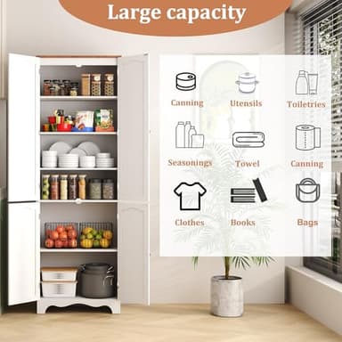 Function Home 72" Kitchen Pantry Cabinet, Freestanding Storage Cabinets, Tall Food Pantry with Doors and Adjustable Shelves, Utility Floor Cabinet for Kitchen Dining Room Living Room, White - Image 7
