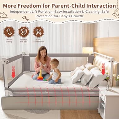 PurePapoose 3-Pack King Size Bed Rail for Toddlers - Height Adjustable Baby Bed Rail Guard with Headboard Rod,Safety Bed Rails for King Size Bed with Child Lock(2 Sides 78.7" + 1 Side 74.8") - Image 6