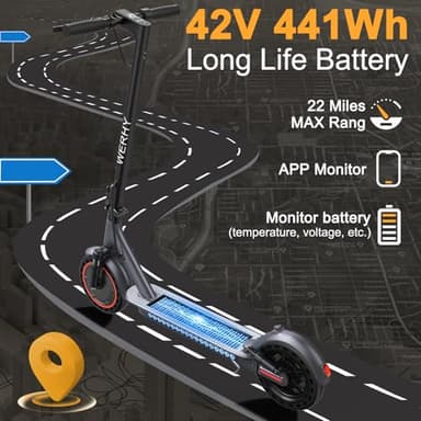 WERHY Electric Scooter, 10" Tire, Powerful 500W Motor, Top Speed 22 MPH, 28 Miles Max Range, Folding Escooter for Adults & Teens with Dual Braking - Image 4