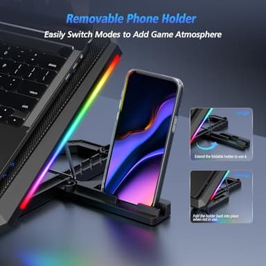 Trullypine Laptop Cooling Pad with 12 Quiet Fans, Slim Portable for 12-17.3 Inch Laptop Cooler Stand with 5 Height Adjustable, Ergonomic Gaming Cooling Fan Pad with Two USB Ports & Phone Holder (Gear) - Image 8