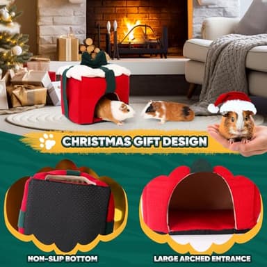 ONEJU Guinea Pig Hideout - Guinea Pig Bed, Gift Style Small Pet Hides, Ideal Bed for Small Pets, Gift Shape, Red - Image 3