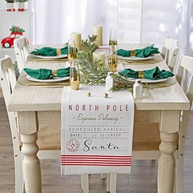 DII Christmas Kitchen Table Décor, Reversible Table Runner, 14x72, Off-White Santa's Workshop - Image 5