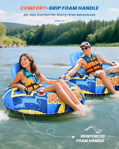 SULDUO 53" Heavy Duty River Tube with Premium Canvas Cover, Inflatable Water Tubes for Floating, Tubing Floats for River Pool Lake, River Rafts with 2 Cup Holders, 2 Grip Handles for Adults - Image 5
