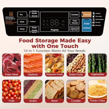 95kpa Vacuum Sealer Machine,Commercial Full Automatic Food Sealer,Powerful Sealing System with Double Heat Seal,Built-in Cutter&Bags Storage,1 Bag Rolls and 10 pcs Pre-cut Bags - Image 2