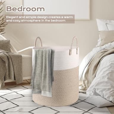HOBASKET Cotton Rope Hamper for Girls Kids Baby Nursery Hamper Bin Woven Storage Basket for Living Room cute laundry basket Tall Laundry Basket for Blanket Toy storage bin(Beige) - Image 6