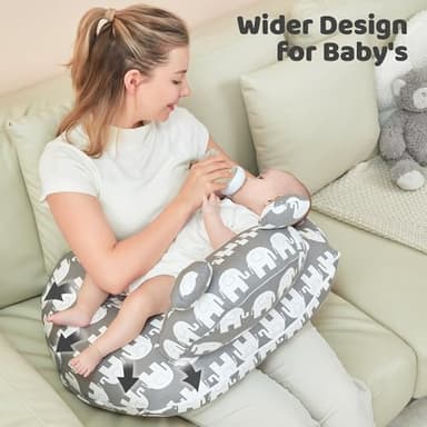 lasoftan Nursing Pillow for Breastfeeding, Breast Feeding Pillow for Mom Support, Adjustable Waist Strap and Removable Cotton Cover, Elephant - Image 3
